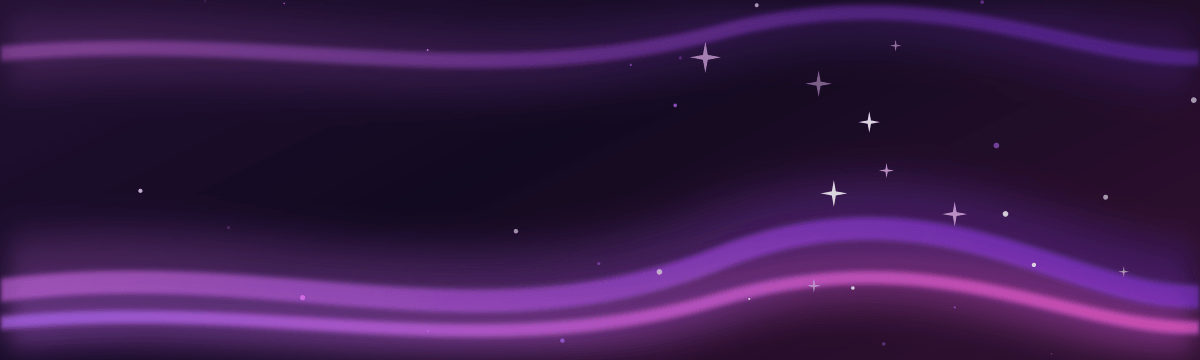 A boost banner's art: violet light waves and sparkles on a dark background